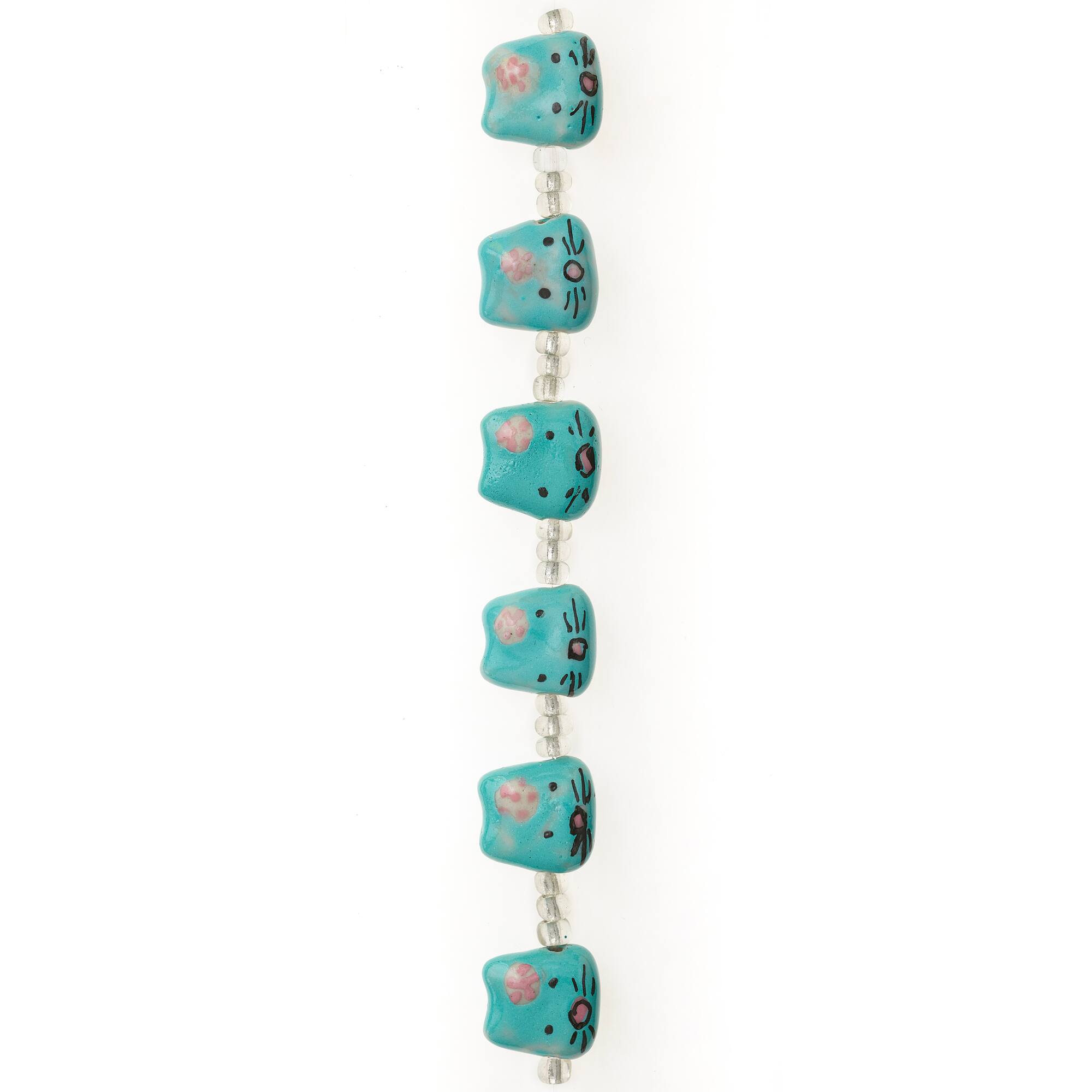 Aqua & Pink Cat Ceramic Beads, 14mm by Bead Landing™